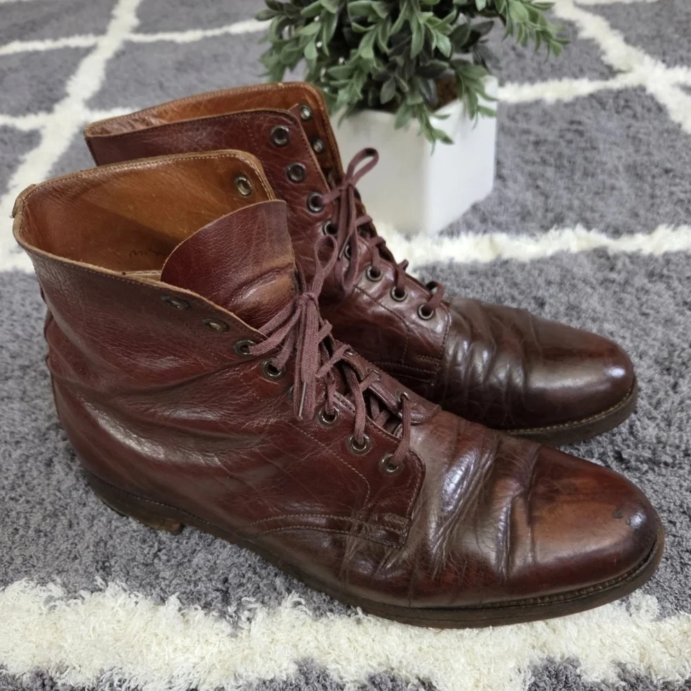 Vtg Polo Ralph Lauren Leather Lace Up Officer Military Field Boots Sz 10 England